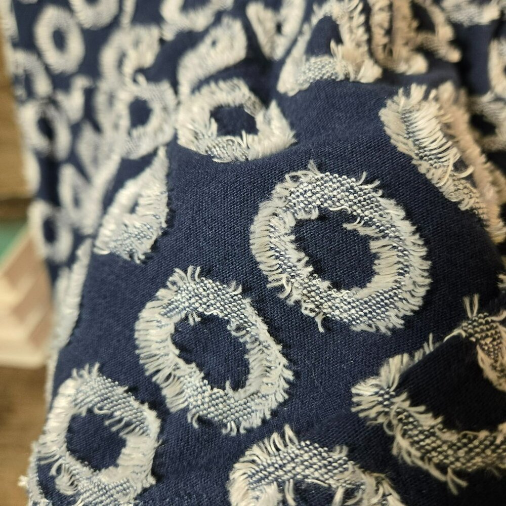 Maeve Anthropologie Lisanne Textured Navy Ivory Tunic Dress Sz S Frayed Circles - Picture 11 of 15